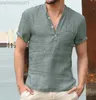 Męskie koszulki męskie bawełniane bawełniane koszulka Henley - swobodny krótki/długi rękaw hipisa guzika na plaża