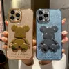 Bling Glitter Case Phone Case For iPhone 14 13 12 11 Pro Max XR X XS Max 7 8 Plus Luxury Plating TPU Shining Cover 3D Bear L230619