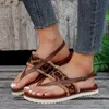 Sandaler Kvinnor tofflor Girls Flat Bohemian Style Casual Women's Fashion Comfortabel Pu Leather Beach Shoes Flip Flops