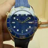 Herrklocka Ceramics Circle Mouth Luxury Rubber Professional Water Resistant Blue Dial Sapphire Automatic Watches225J