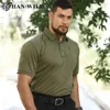 Camisetas Masculinas HANWILD Camiseta de Secagem Rápida Tática Ao Ar Livre Respirável Elástica Comutar Caça Acampamento Pesca Lapela Camiseta de Manga Curta L230713