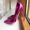 ドレスシューズ光沢のある紫色の女性特許先頭のつま先ハイヒールウェディングパーティー8cm 10cm 12cmレディース光沢のあるスティレットポンプをカスタマイズする