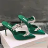 Luxury sandals dress satin crystal party dinner shoes red green carpet summer dress ladies high heels