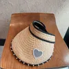 Wide Brim Hats Summer Pearl Empty Top Hat Women's Vacation Sun Protection Straw Fashion Versatile Love No Sweet Cap