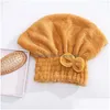 Serviette Coral Fleece Bath Hat Magic Hair Séchage à sec Turban Wrap Absorption d'eau Quick Cap Cute Bow Make Up Dbc Drop Delivery Home Gar Dh68H