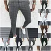 Calças masculinas elegantes roupas casuais da moda xadrez lápis fino cintura média calças jogger para homens drop delivery vestuário Dhbqa