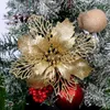 Dekorativa blommor julstjärnor blomma konstgjorda jullekorationer glitter xmas träd ornament diy dekor för kransgräs hemfest