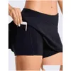 Gonne Lu-07 Tennis Gonna a pieghe Yoga Abbigliamento da palestra Donna Running Fitness Pantaloncini da golf Sport Tasca posteriore Cerniera S Sunsn Design Dhkqs