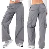 Calças femininas de duas peças casuais cor sólida cintura baixa longa perna reta carga para primavera outono cinza branco S M L 230714
