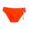 Herrbadkläder 2023 Sidan Öppning av dragkammare Simmar Briper Sexig påse Swimsuit Man Short Beach Swimming Trunks Baddräkt