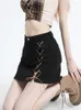 Skirts Beach Shorts 2023 Front Lace-Up Women's Denim Buttons High Wasit Jeans Female Straight Mini Summer