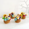 Dried Flowers Mini crochet bouquet basket DIY hand woven rose sunflower home decoration gift 230714