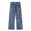 Jeans da uomo Vinatge nappa pantaloni sfilacciati strappati pantaloni hip-hop blu in denim sciolto per patchwork maschile