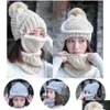 Party Hatts Wholesale Women Winter Warmer Three-Piece Set Hat Mask och Scarf Sticked Plus Veet Warm DH0506 T03 Drop Delivery Home Gar Dhnow