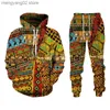Męskie dresy folk-custom z kapturem 3D spodnie spodnie mąż kobiety dressit 2pc zestawy z długim rękawem w stylu etnicznym afrykańskim danshiki ubrania męskie t230714