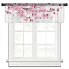 Curtain Cherry Blossom Branch Pink Flower White Short Tulle Half-Curtain For Kitchen Door Drape Cafe Small Window Sheer Curtains