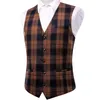 Men's Vests Hi-Tie Orange Multi Viscose Mens Vest Jacquard Check Waistcoat Sleeveless Jacket For Male Designer Wedding Business High Quality