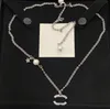 Fashion Charm Women 925 Silver Plated Pendant Necklaces Luxury Design Brand Letter Flower Necklace Inlaid Crystal Pearl Sweater Chains Link Chain Wedding Jewelry