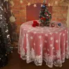 Mantel de moda Navidad encaje rojo cubierta redonda mantel Floral boda fiesta festiva decoración del hogar
