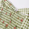 Sıradan Elbiseler 2023 Sling Mini Robe Tatil Mavi Yeşil Ekose Çiçek Baskı Spagetti Kayışı Korse Tarzı Elbise