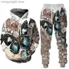 Men's Tracksuits Women's Tracksuit 3D Butterfly Print Hoodie Sweatshit Two Piece Set Female Sweater Pullover Trousers Suit Casual Women Clothing T230714