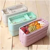 Lunchlådor Väskor Kök 900 ml Mikrovågsugn Vete St Steerslow Food Storage Container Children Barn School Office Portable Bento D DHPEL