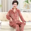 Women's Sleepwear Big Yards M-4XL Winter Pajama Set Women Thick Flannel Pijamas Turn-down Collar Long Sleeve Floral Homewear