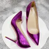 Chaussures habillées brillant violet femmes brevet bout pointu talon haut fête de mariage 8cm 10cm 12cm personnaliser dames brillant pompes à talons aiguilles