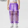 Herrbyxor 2023 mode män byxor mesh transparenta joggar sexiga elastiska midja byxor män lösa fickor streetwear pantalon s5xl j230714