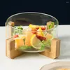 Juegos de vajilla Plato de aperitivo Bandeja Tazón para servir Sopa Ensalada Base de madera Hogar Fideos de vidrio de borosilicato alto