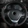 Steering Wheel Covers 38cm Universal Car Cowhide Cover Breathable Anti-Slip Wrap Protector Black With Red Line