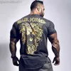 Men's T-Shirts 2020 Summer men's lion printing fashion sports casual Short sleeve T-shirt gym running training breathable elastic tights L230713