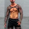 T-shirts pour hommes Sexy Mens See Through Transparent Crop Tops Manches Longues Slim Élastique Mesh T-shirts Streetwear Hommes Mode Creux Chemise Courte