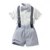 Ensembles de vêtements d'été bébé enfant en bas âge garçon Gentleman ensemble de vêtements à manches courtes chemise hauts jarretelles Shorts tenues décontractées nés garçons vêtements de Pâques