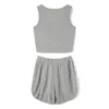 Running Sets Grey 2Pieces Women Summer Sportswear Outfit Gym Outdoor Workout Fitness Suits Sleeveless Crop Tank Tops Shorts