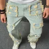 Jeans da uomo Uomo Streetwear Pantaloni larghi con toppe strappate alla moda Pantaloni casual da uomo in denim dritto 230713