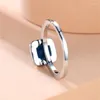 Wedding Rings Round Royal Blue Green Stone Square For Women Silver Color Metal Vintage Zircon Bands Female Engagement Jewelry CZ