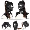 Party Masks Latex Unisex Hood Mask Sexy PU Leather Men Women Cosplay Flirting Hair tail Chest Belt Headgear Accessory 230713