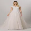 2021 Szampana Skromne sukienki ślubne rękawy V V NECKING Kaliwowe koronkowe LDS Suknie ślubne Kraj Religijna Bride Dress3092