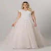 2021 Abiti da sposa modesti champagne maniche ad aletta scollo a V bottoni in rilievo pizzo LDS abiti da sposa abito da sposa religioso country3092