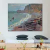 Arte em tela texturizada pintada à mão A praia em Etretat 1883 Pintura de Claude Monet Natureza morta Decoração de sala de jantar