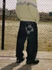 Женские джинсы Fashion 2023 Уличная одежда мешковатая повседневная балка с прямой широкой широкой ногой Y2K Мужская вышивка хип -хопа негабаритная