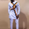 Men's Tracksuits Men Dashiki Long Sleeve Shirt White Trouser Set Mens 2 Pieces Outfit Suit Traditional Male Clothes T-shirt Pant Suits For Men T230714