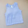 lu Yoga gilet sports d'été fitness avec coussin de poitrine côtelé froncement I dos court haut femme gilet sans manches intégré T-shirt