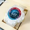 男性向けのSmael Electronic Digital Watchは、オートデートウィークLEDディスプレイホワイト付きユニセックス軍事スポーツ腕時計を防水します。