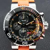 Orologi da polso Aquis Depth Gauge Cronografo Quarzo Orologio da uomo Ceramica Lunetta Quadrante nero Cinturino in caucciù arancione Lusso 2023 Puretime