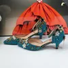 Kleidschuhe Royal Blue Pearl Fashion Bridals Spitzschuh Frau Dünner Absatz Flache Hochzeitsfeier Hohe Pumps Handgemachte Frau