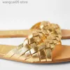 Slippers 2022 Zomer Vrouwen Flats Designer Slippers Weave Muilezels Sexy Vierkante Neus Beac Goud Sandalen Dames Slides Mode Schoenen t230714