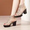 Sandals High Heels Gladiator Woman Open Head Sexy Rivet Block Heel Platform Shoes Summer Back Zip Size 35-40 Women