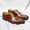 Style italien hommes Oxfords en cuir véritable classique solide capuchon orteil fête de mariage bureau chaussures formelles pour hommes robe à lacets Oxfords